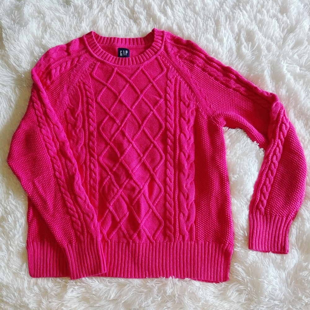 GAP || Cable Knit Sweater, Size Medium, Sizzling Pink Fuschia